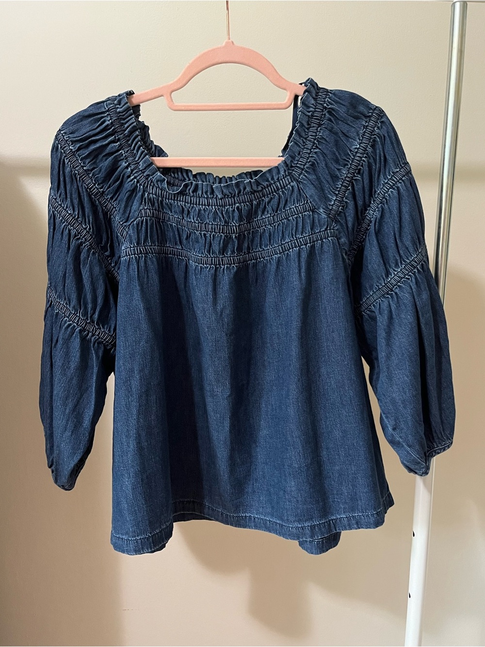 GAP Dark Blue Smocked Denim Top